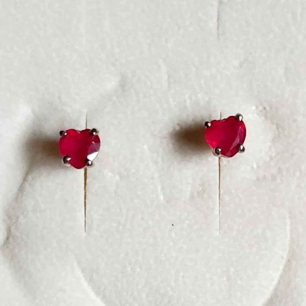 Genuine AfricanRuby Heart Stud Earrings in Platinum Over Sterling Silver 2.35ctw - Picture 1 of 8